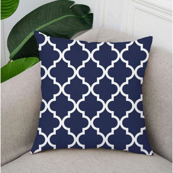 🛋️ 2 Navy Blue & White Geometric Pillow Covers 18x18 – Linen, Zippered - Picture 1 of 4